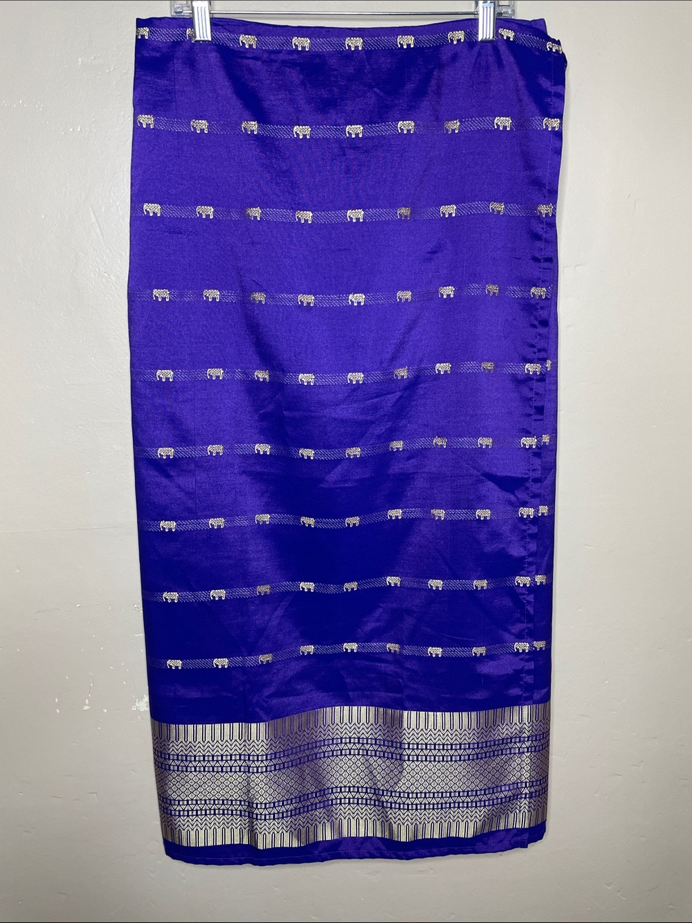 YING THAI SILK Purple & Gold Elephant Motif BOHO Ethnic Style Wrap Skirt OS